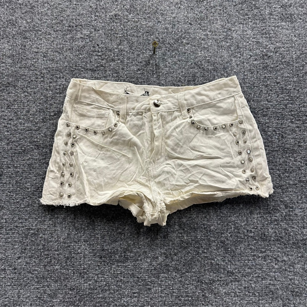 Forever 21 Shorts Womens Size 27 Cream Studded Cutoff Denim Frayed Hem Casual